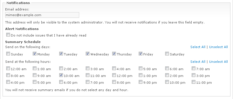 Notifications settings